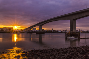 Fototapeta na wymiar Sunset at Southampton's Itchen Bridge
