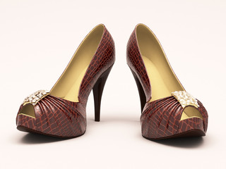 Crocodile leather women's shoes with high heels