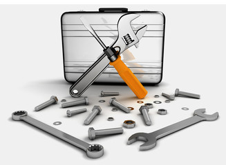 case for a set of tools, nuts and bolts for repair