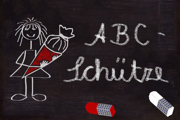 Tafel mit Schriftzug, ABC-Sch&uuml;tze