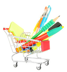 trolley with school equipment isolated on white