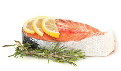 Fresh salmon steak, isolated on white