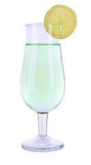 Green cocktail with lime isolated on white
