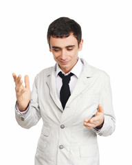 The business man is isolated on a white background