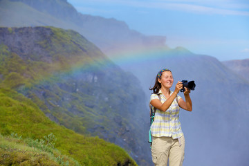 View of woman photographer. Iceland