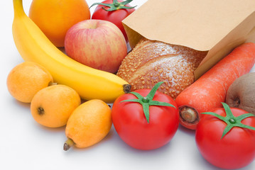 fresh food stuff and a paper bag