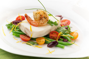 Poached Halibut and Spicy Shrimp