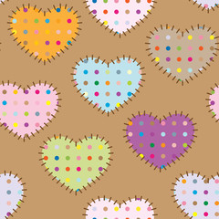 Seamless pattern - colorful patches hearts with dots