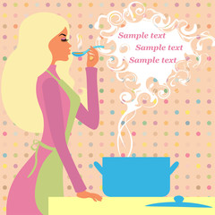 Pretty girl prepares food - a picture with space for your text