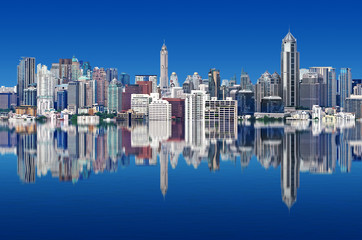 water reflection of a skyline