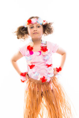 Small and beautiful girl in Hawaiian dress