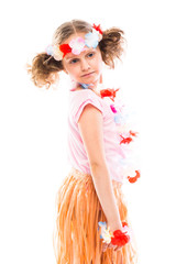 Small and beautiful girl in Hawaiian dress