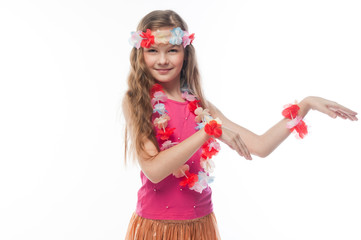 Small and beautiful girl in Hawaiian dress