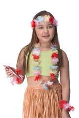 Small and beautiful girl in Hawaiian dress