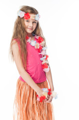 Small and beautiful girl in Hawaiian dress