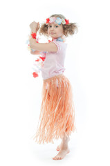 Small and beautiful girl in Hawaiian dress