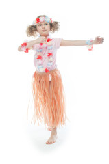 Small and beautiful girl in Hawaiian dress