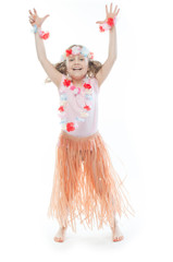 Small and beautiful girl in Hawaiian dress