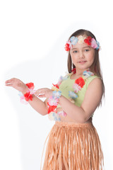 Small and beautiful girl in Hawaiian dress