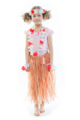 Small and beautiful girl in Hawaiian dress