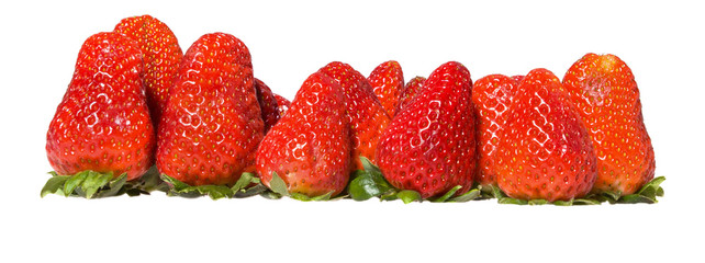 red strawberies in row