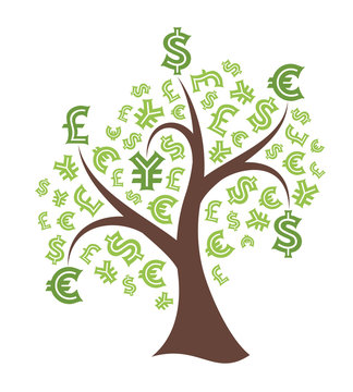 Money tree on white background. Abstract illustration.