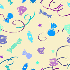 Background with ribbons, cups and sweets