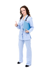 Female doctor with thumbs up gesture