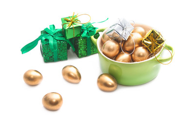 Easter eggs in the green pot