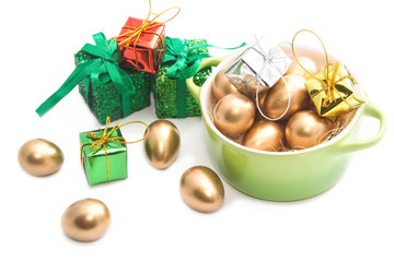 Easter eggs in the green pot