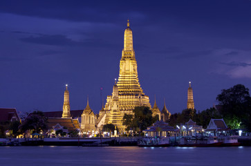 Wat Arun, Thai temple across River at night, Bangkok, Thailand
