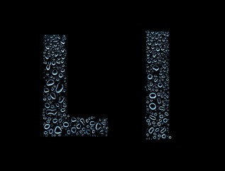 Water drops alphabet letter l, isolated black
