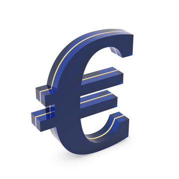 Blue glass euro symbol on white background