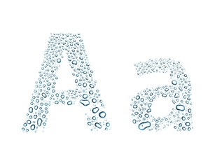 Water drops alphabet letter a, isolated white