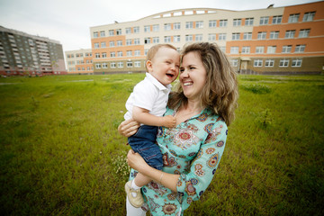 happy laughing mother with son