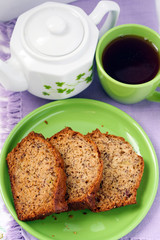Slices of banana bread and tea