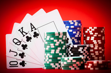 stack of chips with cards