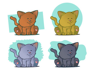 Cute Cat Set/Color variations of kittens sitting and smiling