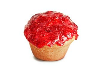 muffin with jam on white background