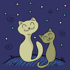 Two cats under the night sky