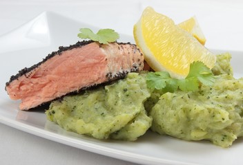salmon fried in poppy seeds