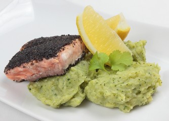 salmon fried in poppy seeds