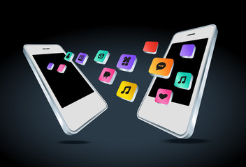 Mobile phone with app icons vector illustration
