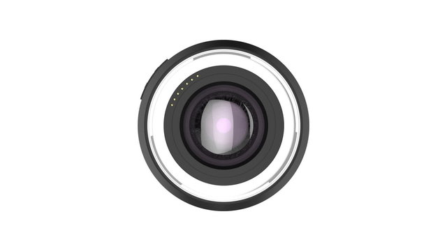 Prime lens rotates on white background