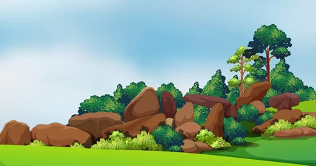 Foto op Plexiglas Een bos met grote rotsen © GraphicsRF