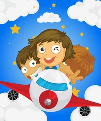 Photo sur Plexiglas Avion, ballon Un avion avec trois enfants