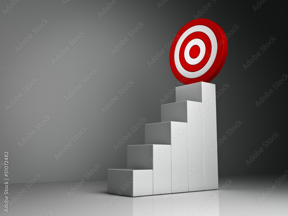 Wall mural steps and graph to the red target business concept