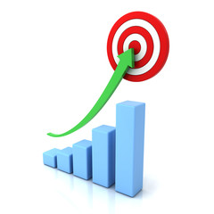 Business graph with green rising arrow and red target