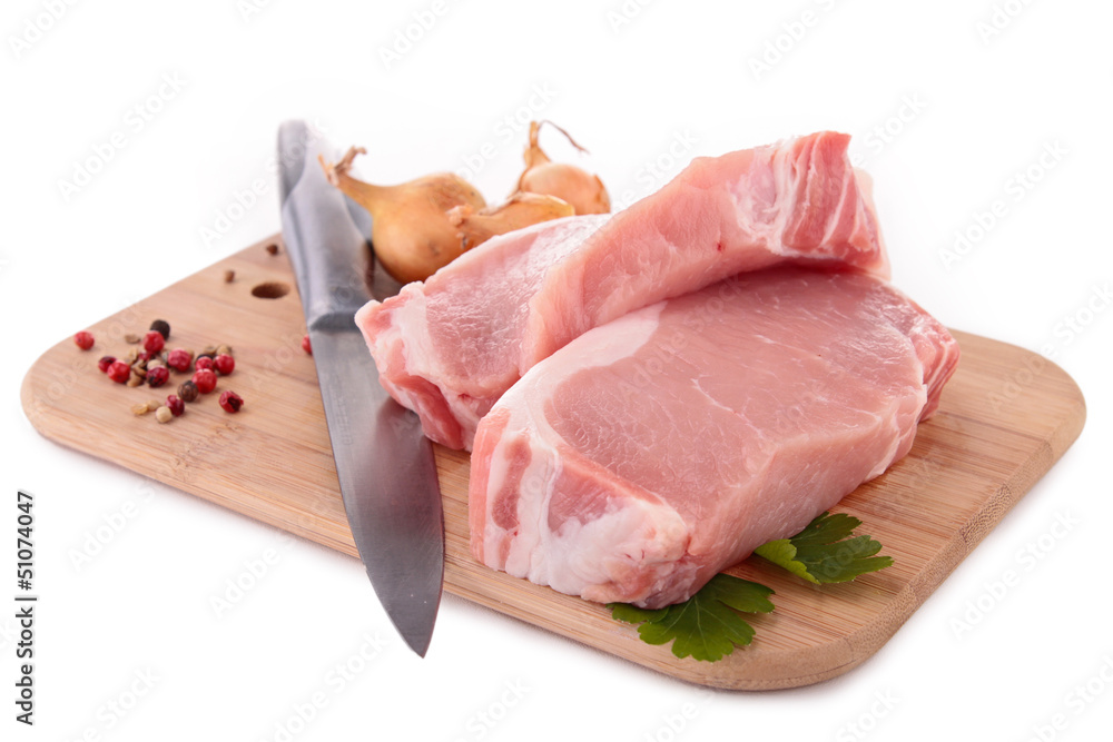 Sticker raw meat isolated on white