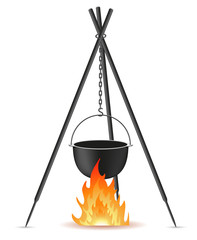 pot for cooking over a fire vector illustration